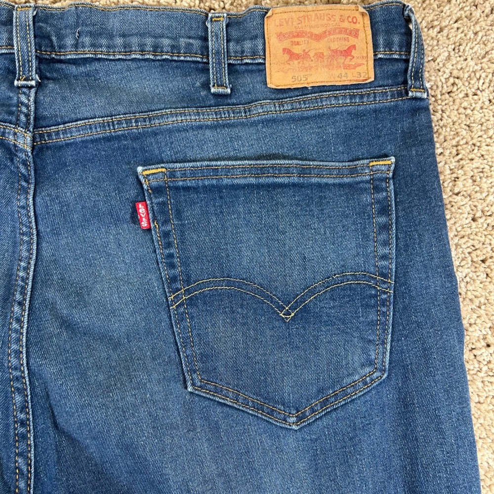 Levi's 505 Jeans Men 44x32 Blue Regular Fit Straight Leg Stretch Denim